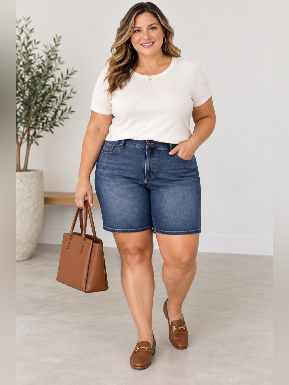 Lee Women Mid Rise Bermuda Shorts Size 24W Medium Wash Blue New NWT Ins 10”